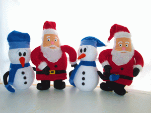 Custom soft toys Santas and snowmen