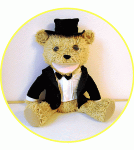 Custom hand puppet bear in suit and top hat