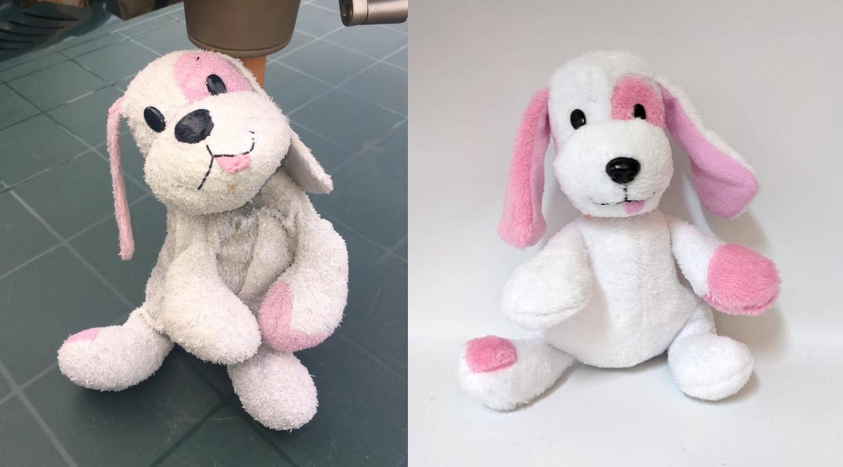 A pink dog which has been lost and recreated