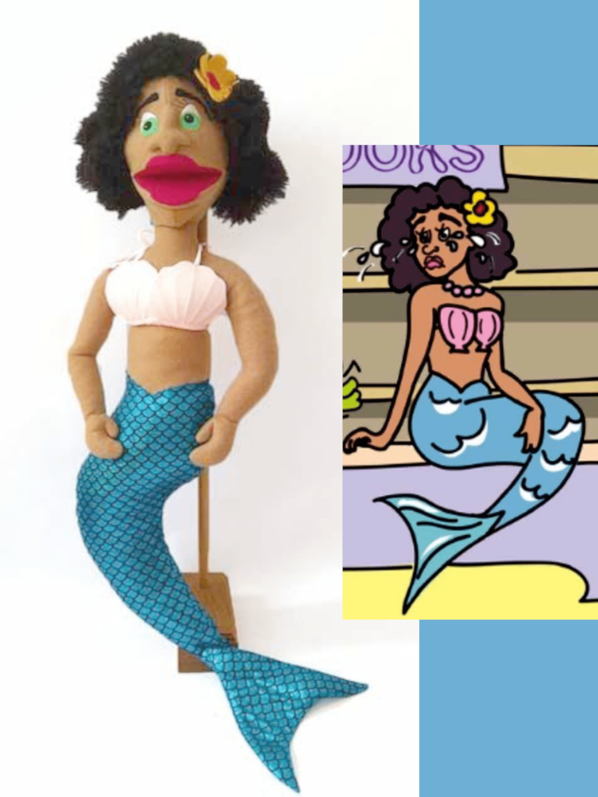 A mermaid puppet custom made from a picture